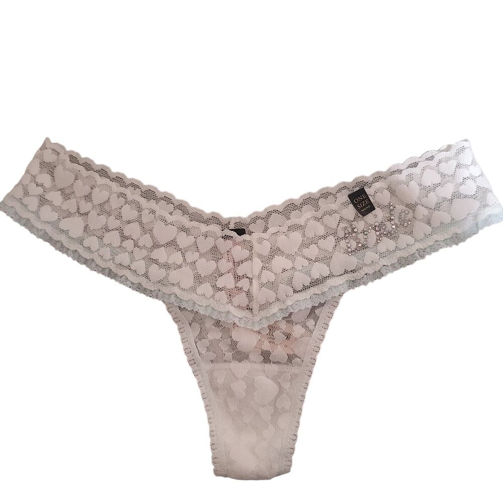 Victoria's Secret BRIDE Panty‎ Thong NWT Satin Bows Bling Lace OSFA Hearts White